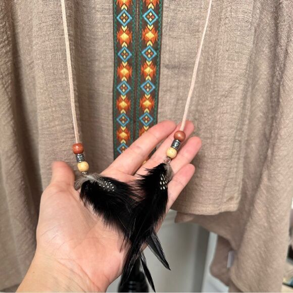 L&B Lucky Blessed Western Boho Tunic Top Sz M? Beige Colorful Embroidered - Picture 9 of 10